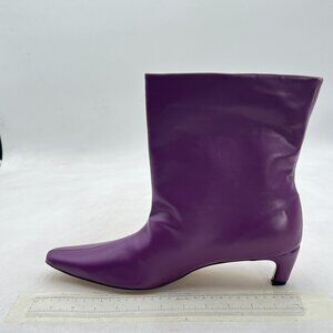 FSJ Purple Square Toe Comfort Kitten Low Heel Ankle Boots Pull On Booties